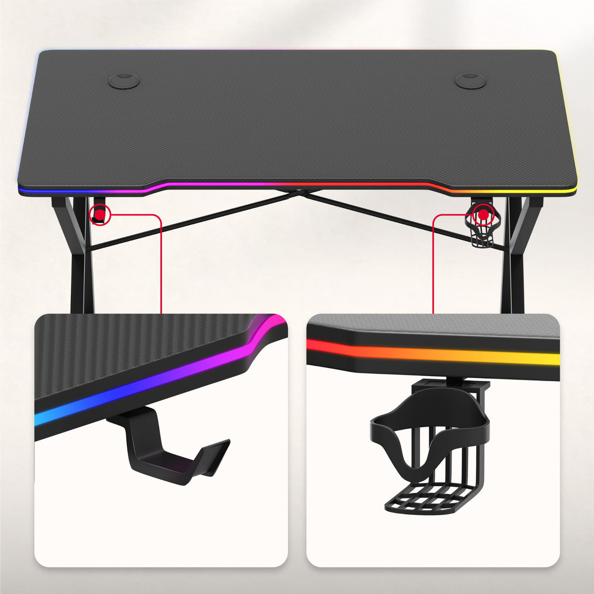 Huzaro Hero 1.7 RGB LED Gaming-Tisch Schwarz