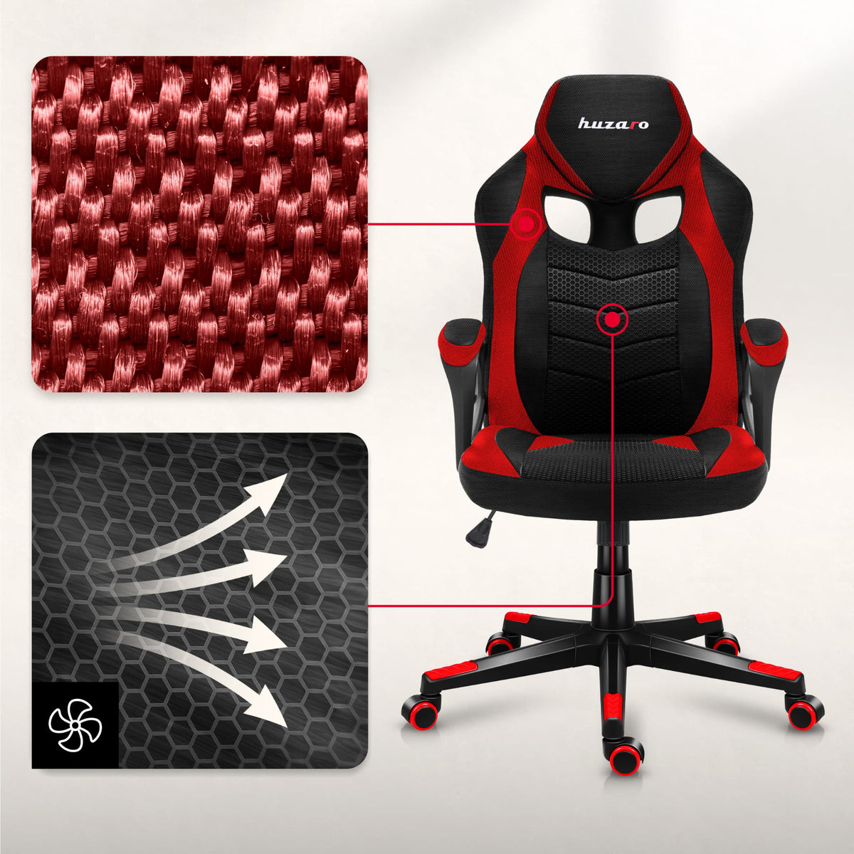 HUZARO FORCE 2.5 Rot Mesh Gaming-Stuhl