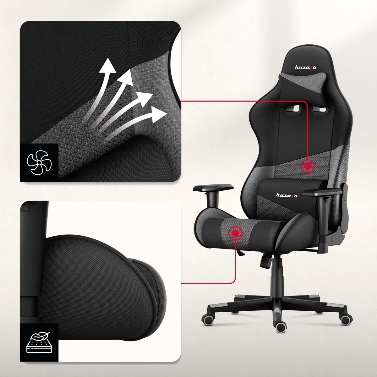 HUZARO FORCE 6.2 Grau Mesh Gaming-Stuhl