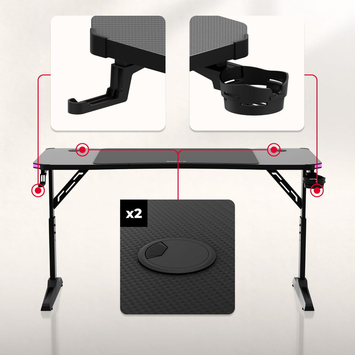 Huzaro Hero 3.6 Schwarzer Gaming-Schreibtisch 140 cm