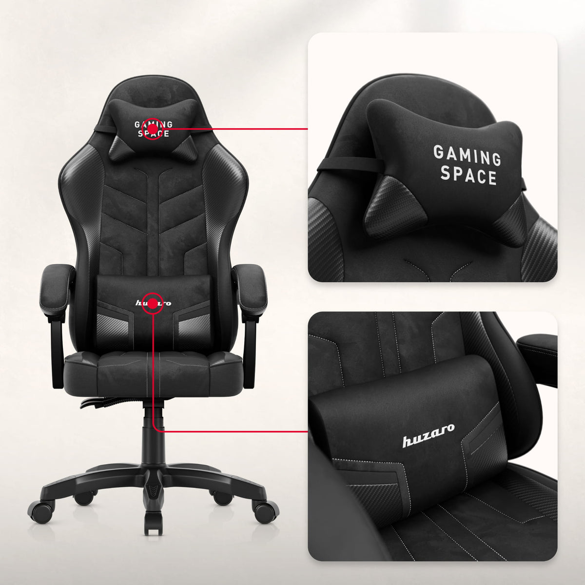 Huzaro Force 2.7 Gaming-Stuhl aus schwarzem Carbon-Samt 