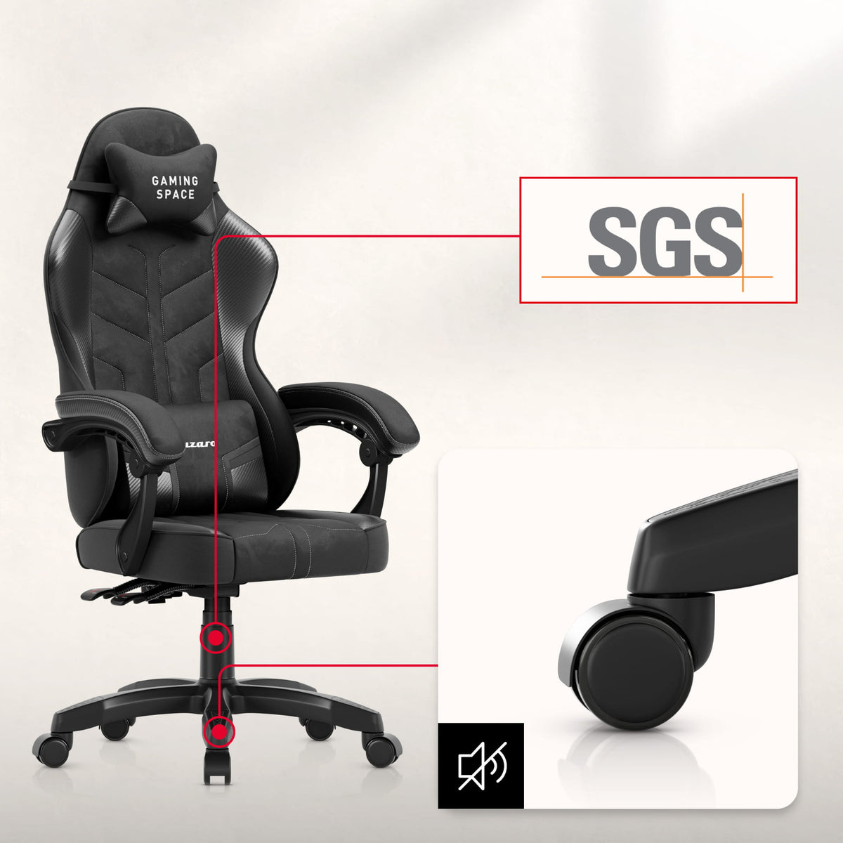 Huzaro Force 2.7 Gaming-Stuhl aus schwarzem Carbon-Samt 