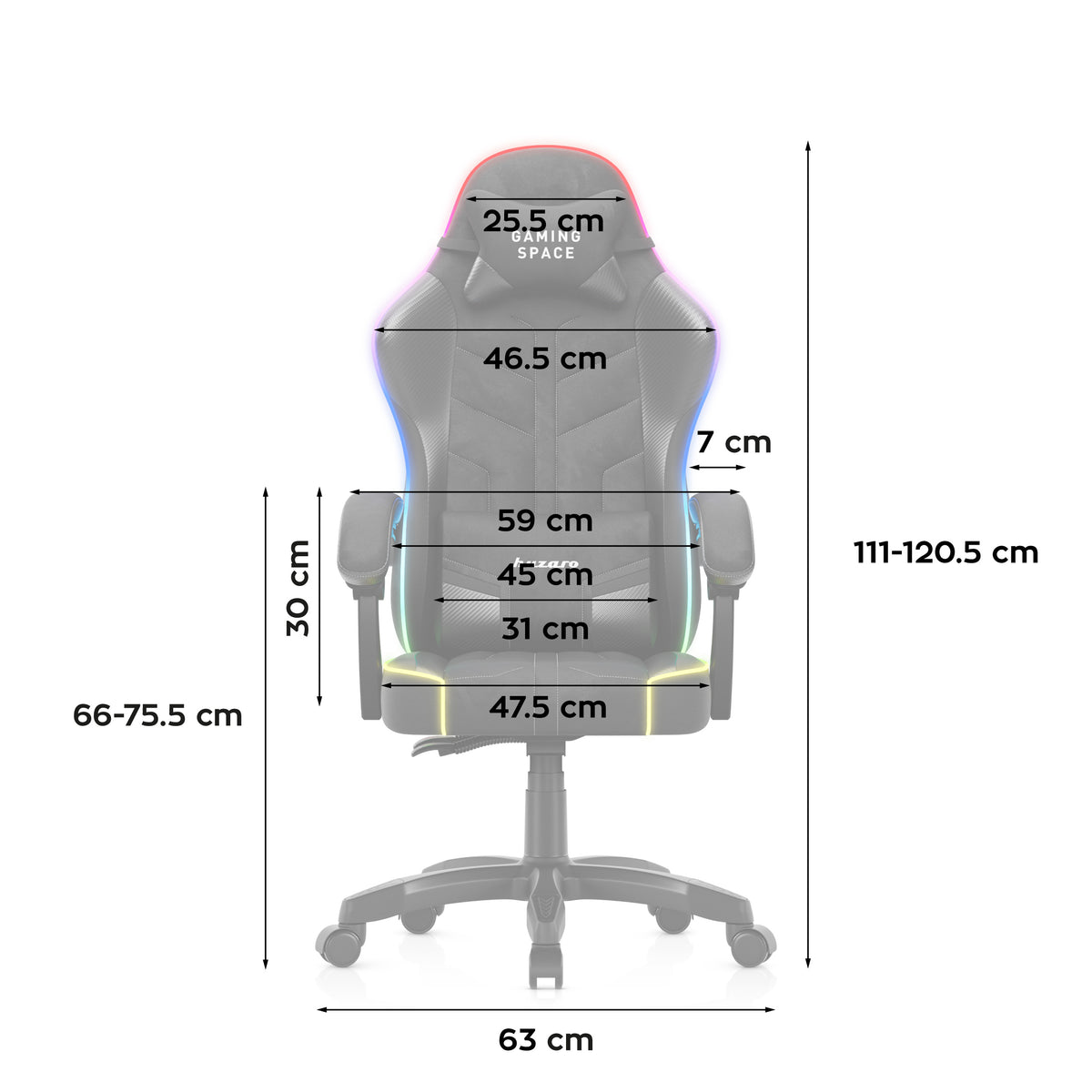 Huzaro Force 2.7 RGB Gaming-Stuhl aus schwarzem Samt 