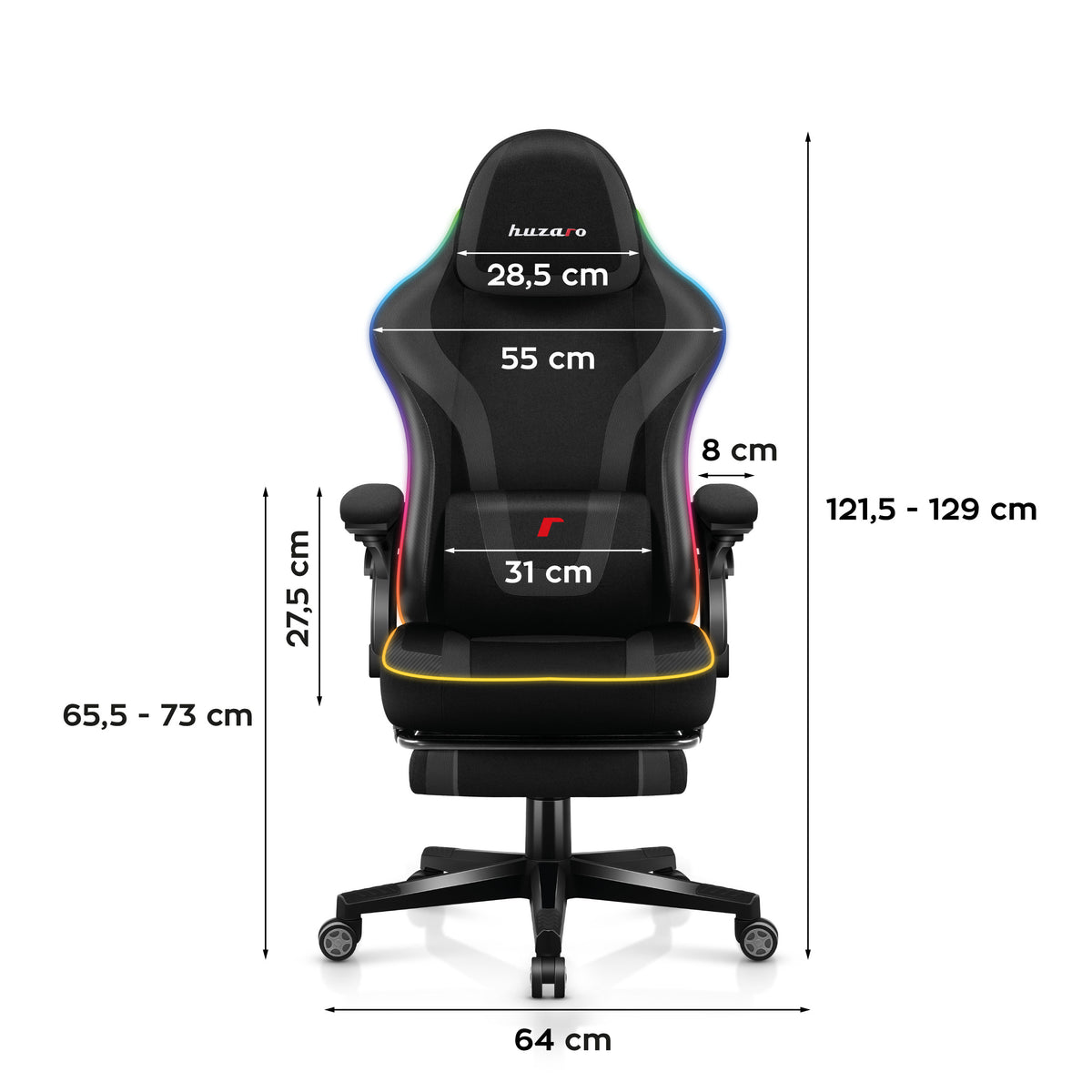Huzaro Force 4.6 Schwarz Mesh RGB LED Smart Gaming-Stuhl