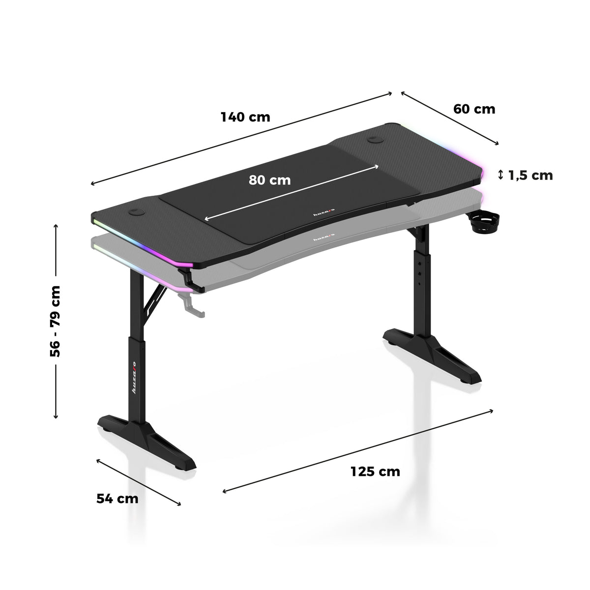 Huzaro Hero 3.6 Schwarzer Gaming-Schreibtisch 140 cm