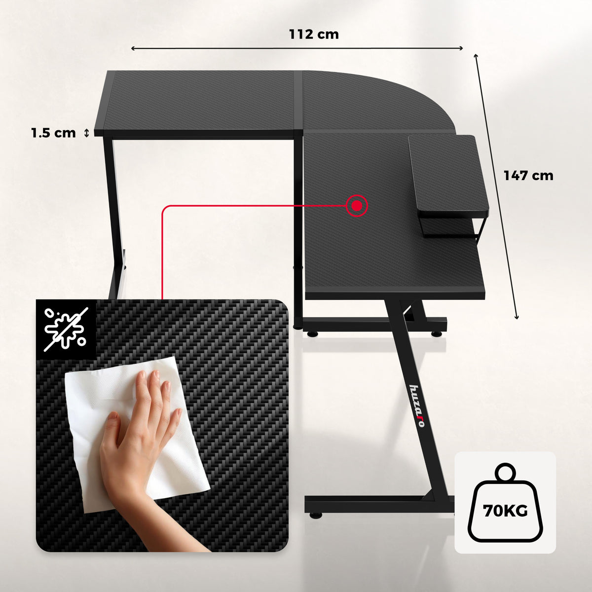 Huzaro Hero 6.0 Eck-Gaming-Schreibtisch schwarz
