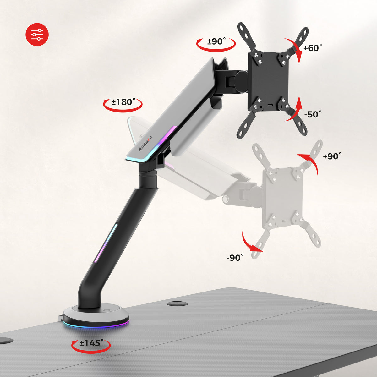 Monitorarm mit RGB-LED Huzaro Motion 1.8