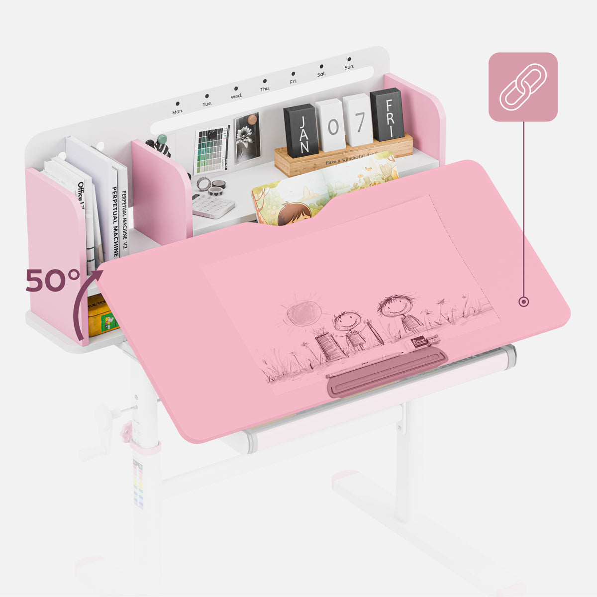 Ergonomischer Kinderschreibtisch Mark Adler Study 5.0 Pink 90 cm